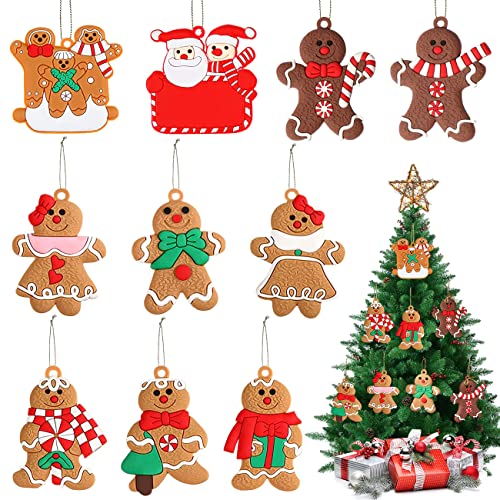 Juego de Hombre de Pan de Jengibre para Adornos de árbol de Navidad, 10 Hombres de Pan de Jengibre de plástico navideños Colgantes Adornos con Cordones Adornos para árboles de Navidad