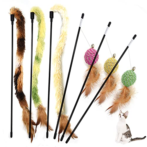 Juguete de la Pluma del Gato, Gato Juguete Interactivo Cat Varita, Varita de Juguete para Gato, Gato Juguete interactivo juguete con plumas(6pcs)