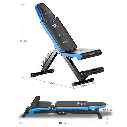 JX FITNESS Banco Pesas Multifunción, Plegable Adjustable Casa Banco de Fitness, Plano/Declinado/Inclinado/Sit Up/Abdominales Mancuernas Musculacion Banco de Ejercicio Barbell Profesional