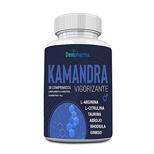 Kamandra - 30 comprimdos | Vigorizante masculino de alta eficacia | 1 comprimido al día | L-arginina - L-Citrulina - Taurina - Abrojo - Rhodiola - Ginkgo