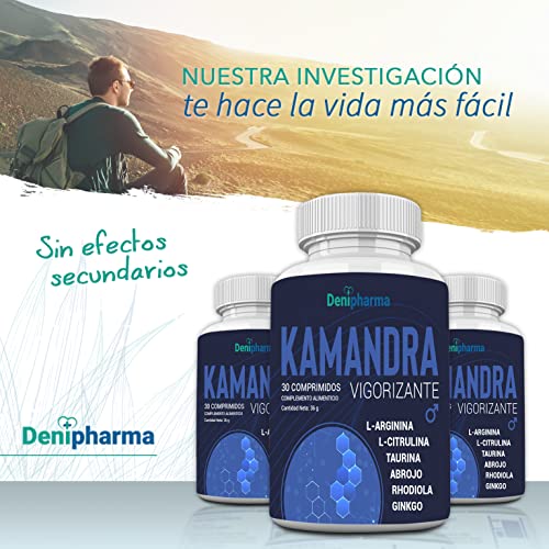 Kamandra - 30 comprimdos | Vigorizante masculino de alta eficacia | 1 comprimido al día | L-arginina - L-Citrulina - Taurina - Abrojo - Rhodiola - Ginkgo