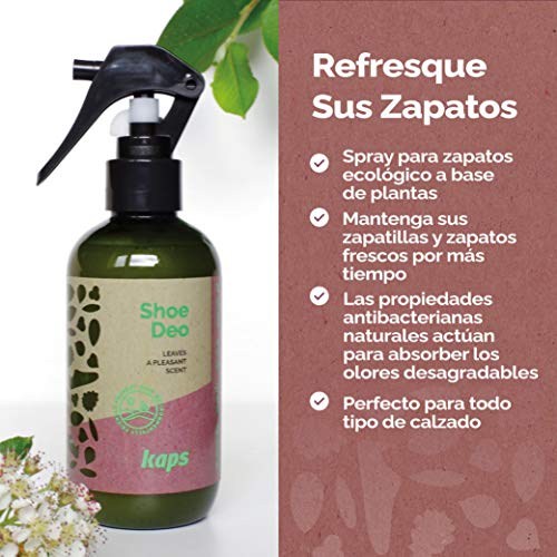 Kaps Shoe Deo | Aerosol Eliminador de Olores para Zapatillas de Deporte y Zapatos | A Base de Plantas y Biodegradable | Spray Desodorante Fresco de Calzado | 200 ml | Hecho en Europa