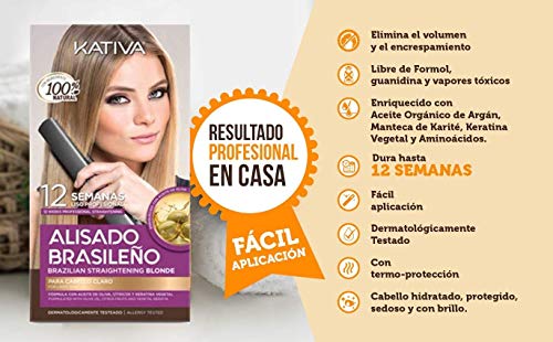 KATIVA KIT ALISADO BRASILEÑO CABELLOS RUBIOS - Lo mejor de nuestros alisados para cabellos claros - Alisado en casa para pelo teñido o con mechas - Hasta 12 semanas de duración 309 g