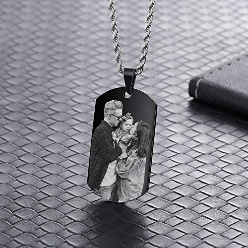 kaululu Collar Hombre Mujer con Foto Personalizable Collar Nombre Grabada Joyería Personalizada con Nombre de Pareja con Cadena de 24"(60 cm)(Plata/Azul/Negro) (Black #1)