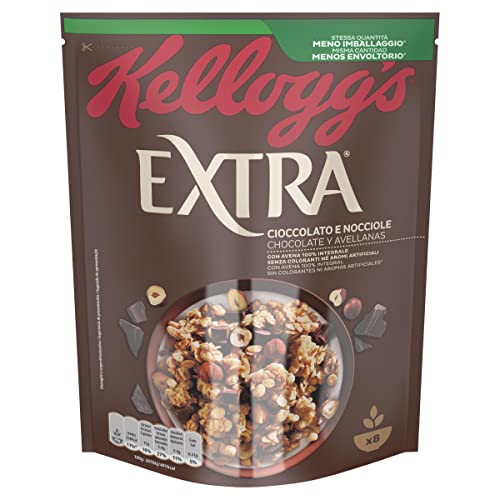 Kellogg's Granola Extra Chocolate - Crujientes granolas de avena con chocolate y avellanas - Cereales - Paquete 375 g