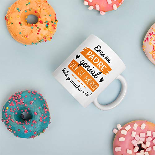 Kembilove Taza regalo día del padre – Tazas Desayuno para Papá con Mensaje Eres un Padre genial que se merece todo y mucho más – Tazas originales – Regalo para padres