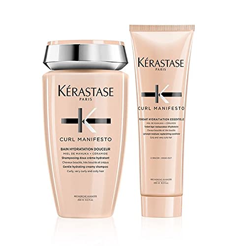 Kerastase DUO Curl Manifesto Bain - Champú hidratación 250 ml y acondicionador hidratante Curl Manifesto Fondant 250 ml