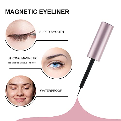 KERMEO PestañAs Postizas MagnéTicas, 5 Pares, 3D Magnetic Eyelashes, Impermeable Reutilizable, No se Necesita Pegamento, con Delineador de Ojos y Pinzas