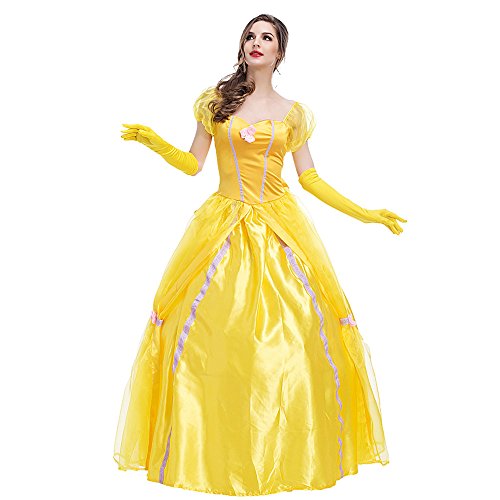 KINDOYO Niñas Princesa Dorada Belleza Traje Mágico Fantasía Vestir Halloween Carnaval Vestido, Amarillo