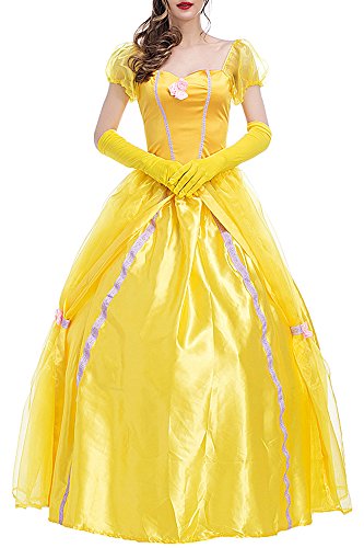 KINDOYO Niñas Princesa Dorada Belleza Traje Mágico Fantasía Vestir Halloween Carnaval Vestido, Amarillo