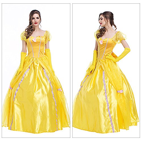 KINDOYO Niñas Princesa Dorada Belleza Traje Mágico Fantasía Vestir Halloween Carnaval Vestido, Amarillo