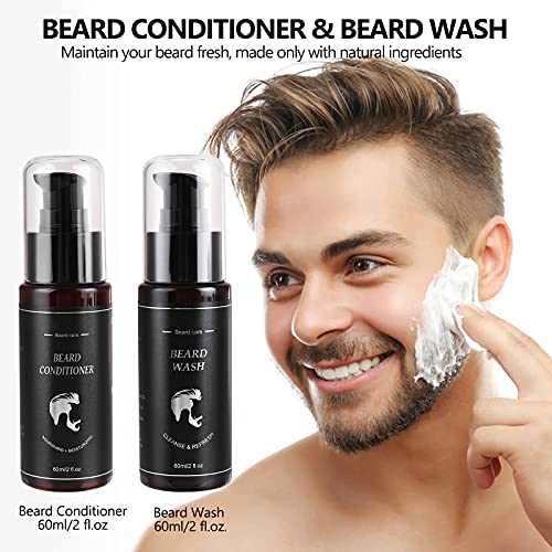 Kit Barba Cuidado Para Hombres, 10 en 1 Set Herramientas de Aseo, Con Aceite Barba, Champú Barba, Acondicionador, Balm, Cepillo, Peine, Tijeras, Plantillas, Roller, Regalos para Hombres Papa