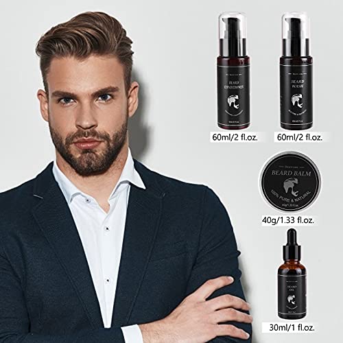 Kit Barba Cuidado Para Hombres, 10 en 1 Set Herramientas de Aseo, Con Aceite Barba, Champú Barba, Acondicionador, Balm, Cepillo, Peine, Tijeras, Plantillas, Roller, Regalos para Hombres Papa