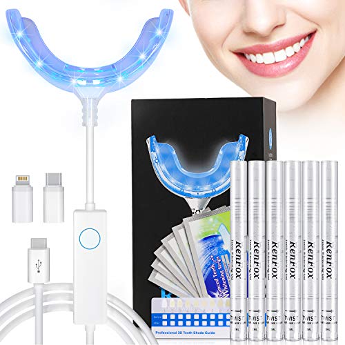 Kit de Blanqueamiento Dental, Renfox Kit de Blanqueamiento Dental Profesional, Gel Blanqueador Dental 6x2ml, Tiras Blanqueadoras Dentales x5, Reduciendo la Sensibilidad Dental