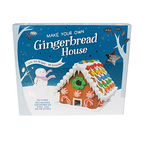 Kit grande para hacer tu propia casa de jengibre de Navidad - Fácil de hacer - Sin horno - Incluye pan de jengibre con forma previa, glaseado y decoraciones - Diversión navideña para toda la familia.