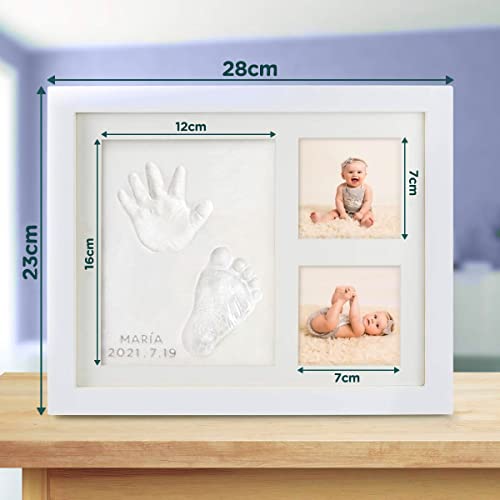 Kit Marco de Fotos para Huellas de Manos y Pies en Arcilla para Bebes Recién Nacidos Niño y Niña con Nombre Personalizado- Regalo Original para Mamas Embarazadas- No se Agrieta al Secar