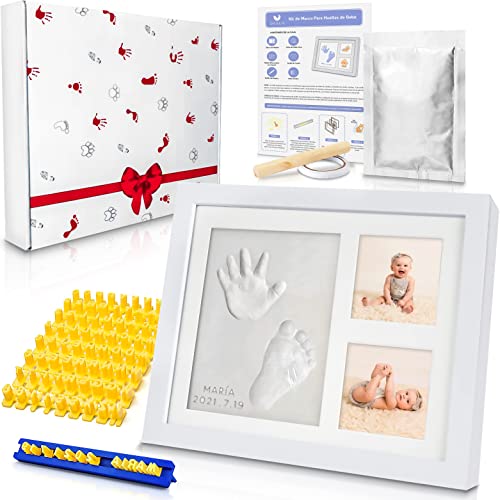 Kit Marco de Fotos para Huellas de Manos y Pies en Arcilla para Bebes Recién Nacidos Niño y Niña con Nombre Personalizado- Regalo Original para Mamas Embarazadas- No se Agrieta al Secar