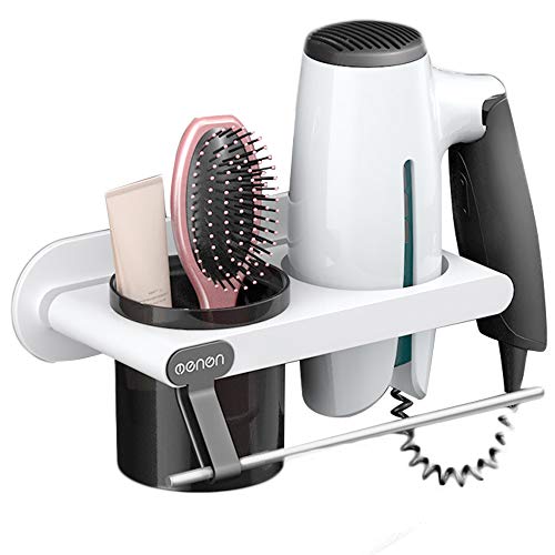 kitchen-dream Soporte para secador de Pelo,Estante para secador de Pelo,Estante para secador de Pelo con Barra de Toalla,Estante para secador de Pelo de baño Multifuncional(Blanco)