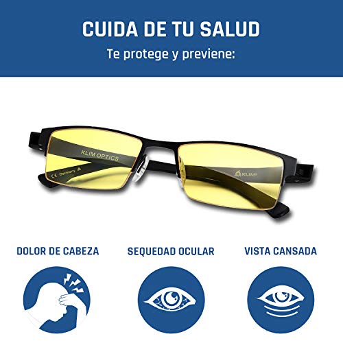 KLIM Optics - Gafas para ordenador anti luz azul + Evita la fatiga ocular + Gafas gaming para PC, Móvil TV, Tablet + Alta protección + Potente filtro de luz azul 92 % + Anti UV + NUEVA VERSIÓN 2022