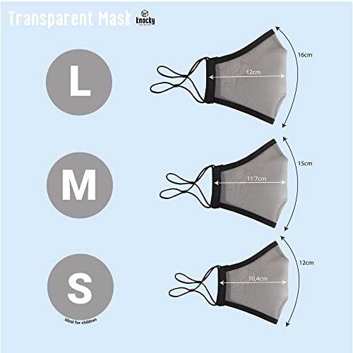 KNOCKY Mascarilla Transparente Homologada Reutilizable Color Negro. Mascarilla Deportiva de Tela. Certificación Europea CWA17553 y Certificación Española UNE0065, Fabricada en España.