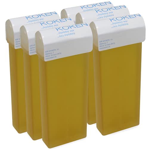 KOKEN - Cera Depilatoria Roll-on 100ml Universal - Pack 6 Cartuchos Natural (Resinas 100% Españolas)