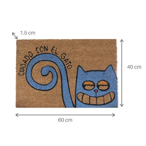 KOKO DOORMATS Felpudo Entrada casa Originales y Divertidos, Felpudo Gato Cuidado con el Gato | Felpudo Original para Entrada casa Puerta, terraza o jardín | Fibra de Coco y PVC | 40x60x1.5 cm