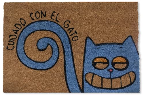 KOKO DOORMATS Felpudo Entrada casa Originales y Divertidos, Felpudo Gato Cuidado con el Gato | Felpudo Original para Entrada casa Puerta, terraza o jardín | Fibra de Coco y PVC | 40x60x1.5 cm