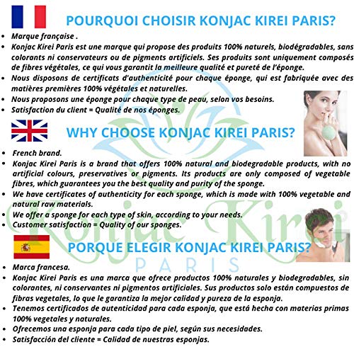 Konjac Kirei Paris - Esponja konjac limpiador facial exfoliante,para el cuidado facial de maquillaje, punto negro, 100% natural, para hombre y mujer, marca francesa (Carbón de bambú)