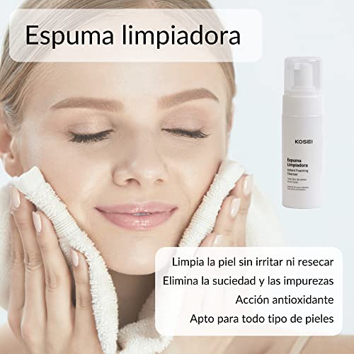 Kosei - Espuma Limpiadora Facial - 150 ml - Desmaquillante en Mousse - Para todo Tipo de Pieles - Efecto Antioxidante - No Irrita - Sin Jabón - Sin Alcohol - Sin Siliconas - Vegano