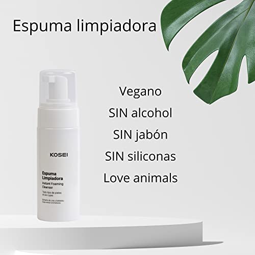 Kosei - Espuma Limpiadora Facial - 150 ml - Desmaquillante en Mousse - Para todo Tipo de Pieles - Efecto Antioxidante - No Irrita - Sin Jabón - Sin Alcohol - Sin Siliconas - Vegano