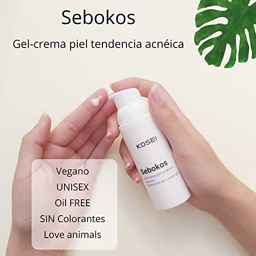 Kosei - Sebokos Gel/Crema para Pieles con Acné - 50 ml - Tratamiento para el Acné - Ideal para Pieles Grasas - Reduce Brillos, Puntos Negros y Rojeces - Sin Aceites - Unisex - Vegano