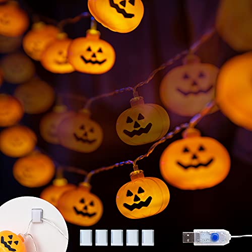 KPCB Tech Decoraciones de Halloween Luces LED de calabaza Cadena 5,4M 40 LED Operado por USB e navidad