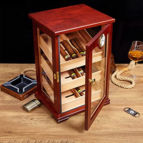 ksamwjf Cigarro Cedro Caja de Cigarrillos de Madera Maciza Gabinete de exhibición de cigarros Clasificación de Tres Niveles Ventana de visualización Capacidad 150