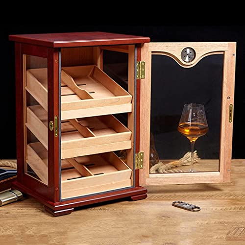 ksamwjf Cigarro Cedro Caja de Cigarrillos de Madera Maciza Gabinete de exhibición de cigarros Clasificación de Tres Niveles Ventana de visualización Capacidad 150