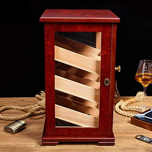 ksamwjf Cigarro Cedro Caja de Cigarrillos de Madera Maciza Gabinete de exhibición de cigarros Clasificación de Tres Niveles Ventana de visualización Capacidad 150