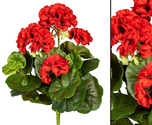 kunstpflanzen-discount.com Geranie - Flores Artificiales con 5 Flores Rojas de 32 cm de Alto y 30 Hojas - Planta Artificial Artificial, Flores de Seda o Flores de plástico