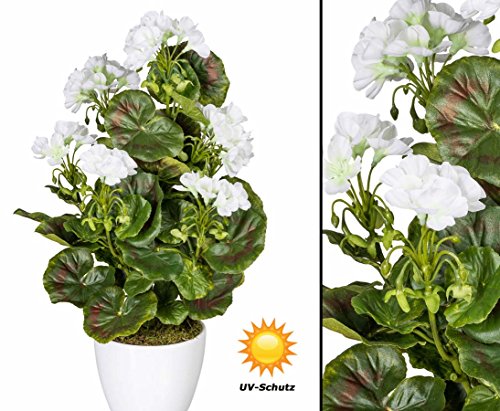 kunstpflanzen-discount.com - Geranio Artificial, diseño Floral, Resistente a los Rayos UV, 40 cm, Color Blanco