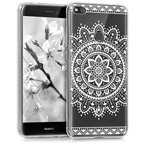 kwmobile Carcasa Compatible con Huawei P8 Lite (2017) - Funda Silicona TPU Flores Aztecas Blanco/Transparente