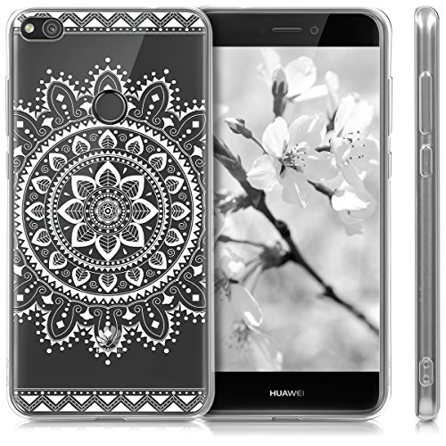 kwmobile Carcasa Compatible con Huawei P8 Lite (2017) - Funda Silicona TPU Flores Aztecas Blanco/Transparente