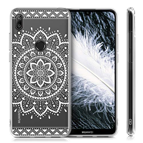 kwmobile Carcasa Compatible con Huawei Y7 (2019) / Y7 Prime (2019) - Funda Silicona TPU Flor Azteca Blanco/Transparente