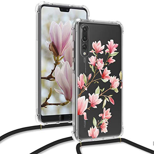 kwmobile Carcasa con Cuerda Compatible con Huawei P20 Pro - Funda Transparente con Colgante en Rosa Claro/Blanco/Transparente