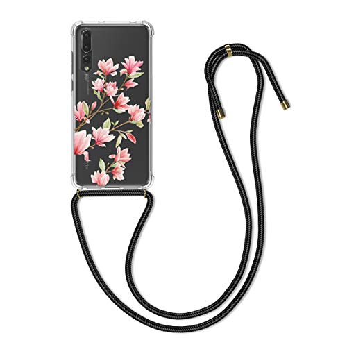 kwmobile Carcasa con Cuerda Compatible con Huawei P20 Pro - Funda Transparente con Colgante en Rosa Claro/Blanco/Transparente