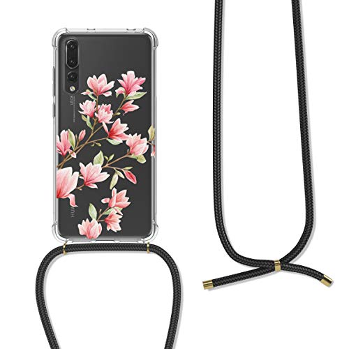 kwmobile Carcasa con Cuerda Compatible con Huawei P20 Pro - Funda Transparente con Colgante en Rosa Claro/Blanco/Transparente