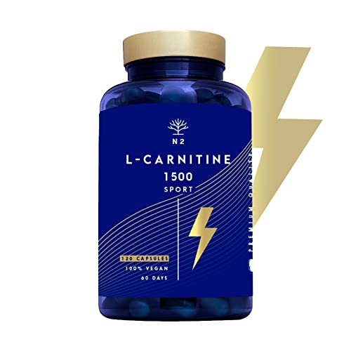 L-CARNITINA Natural 1500 Complemento L Carnitina Quemagrasas Mejora Energía Resistencia Rendimiento Deportivo Ayuda Adelgazar. 120 Cápsulas Vegetal 1500 mg CE Certificado VEGANO.N2 Natural Nutrition