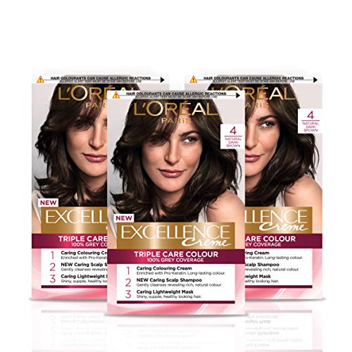 L 'Oreal Paris 5011408065008 - Excellence Creme 4 tinte para el cabello marrón oscuro natural, Pack de 3