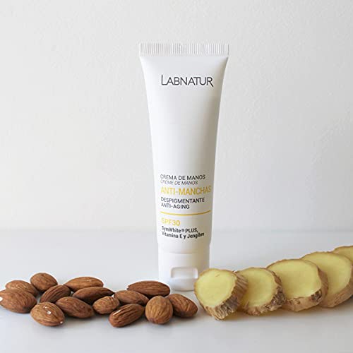 LABNATUR NATURAL EXCELLENCE CREMA DE MANOS DESPIGMENTANTE SPF-30 50ml. Antimanchas - Blanqueadora Eficaz en Manchas Oscuras de Melanina. Protector Solar UVA-UVB y Acido Hialuronico.Pieles Sensibles