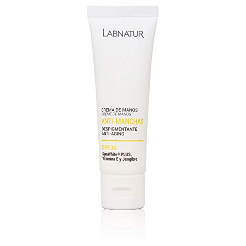 LABNATUR NATURAL EXCELLENCE CREMA DE MANOS DESPIGMENTANTE SPF-30 50ml. Antimanchas - Blanqueadora Eficaz en Manchas Oscuras de Melanina. Protector Solar UVA-UVB y Acido Hialuronico.Pieles Sensibles