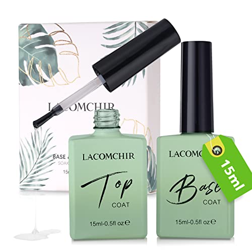 LACOMCHIR Base y Top Coat Semipermanente- 15ML x 2Pcs Esmaltes Permanentes Para Uñas Set, Brille y Más Duradero ( Necesidad de Una Lámpara LED/UV)