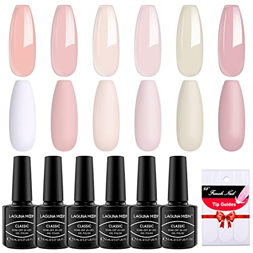 Lagunamoon esmalte de uñas en gel, juego de 6 colores de la Riviera francesa, esmaltes en gel para remojo para un acabado suave y duradero, kit de uñas de gel fácil de usar para manicura