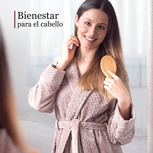 lampox® Cepillo de bambú con cerdas de jabalí, masaje de cabeza, cuidado del cabello